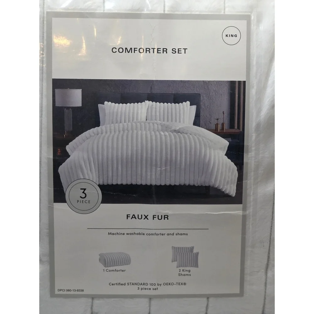 Hallmart Collectibles Comforter Set Ivory Faux‎ Fur 3 Piece King Glam Luxurious